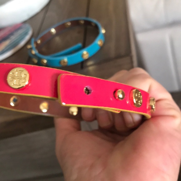 2 Tory Burch leather wrist wraps one pink 1 Bl new - Picture 4 of 12